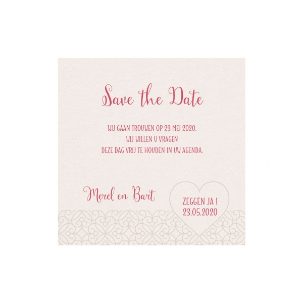 Trouwkaart Save the date past bij trouwkaart - Gevederd hart
